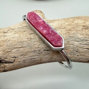 Kinsley Armelle Pink Druzy Silver Cuff Bracelet Hexagon Crystal Boho Jewelry